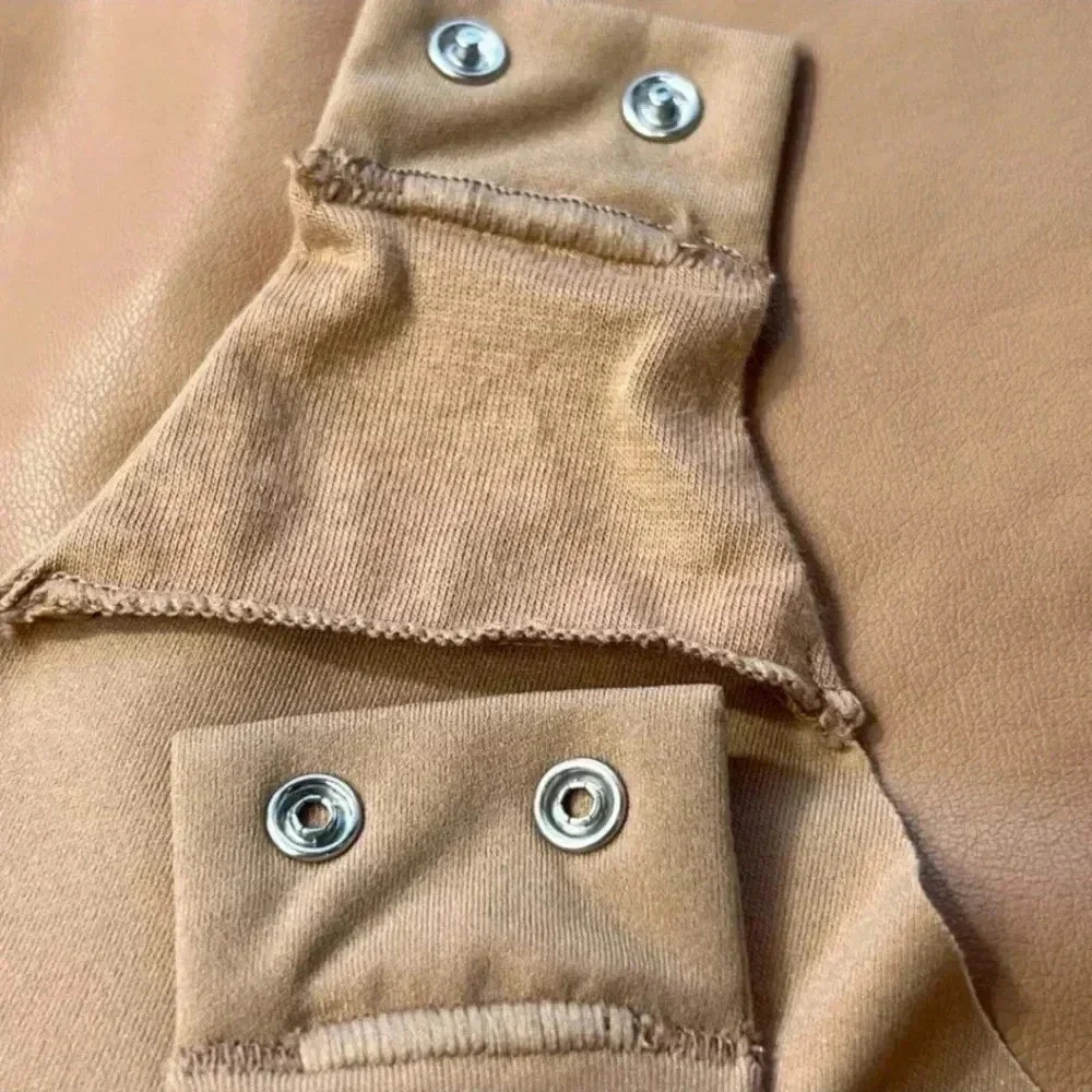 SKIMS Faux Leather Brown (Jasper) Crew Neck Bodysuit Size XL NWT - Picture 9 of 15